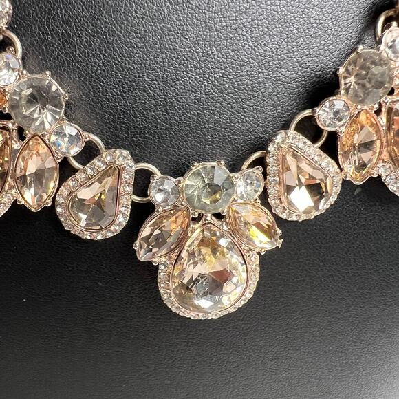 Bella Rose Gold and Crystal Bib Statement Necklace Multi Strand Chain - Picture 7 of 8